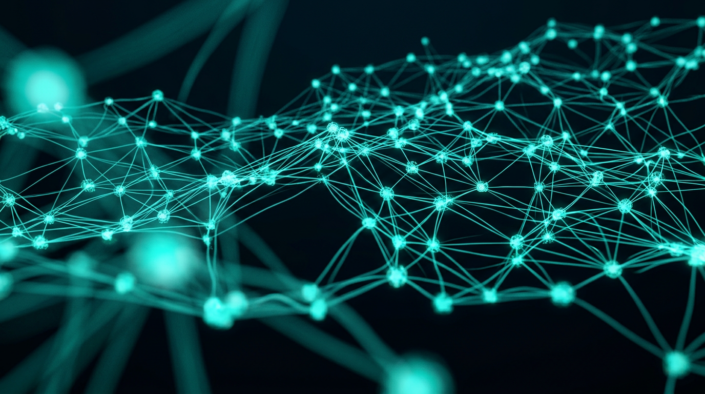 A dense teal lattice mesh viewed at close range, each node and edge resolved sharply, representing the line-by-line machine scrutiny of a formal verification proof tree over a lattice-based KEM
